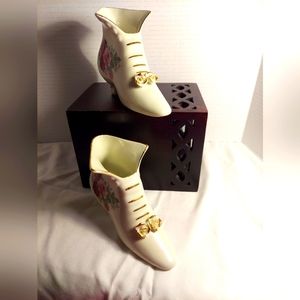 Vintage Formalities by Baum Bros Decorative Rose Porcelain Shoes with Gold trim